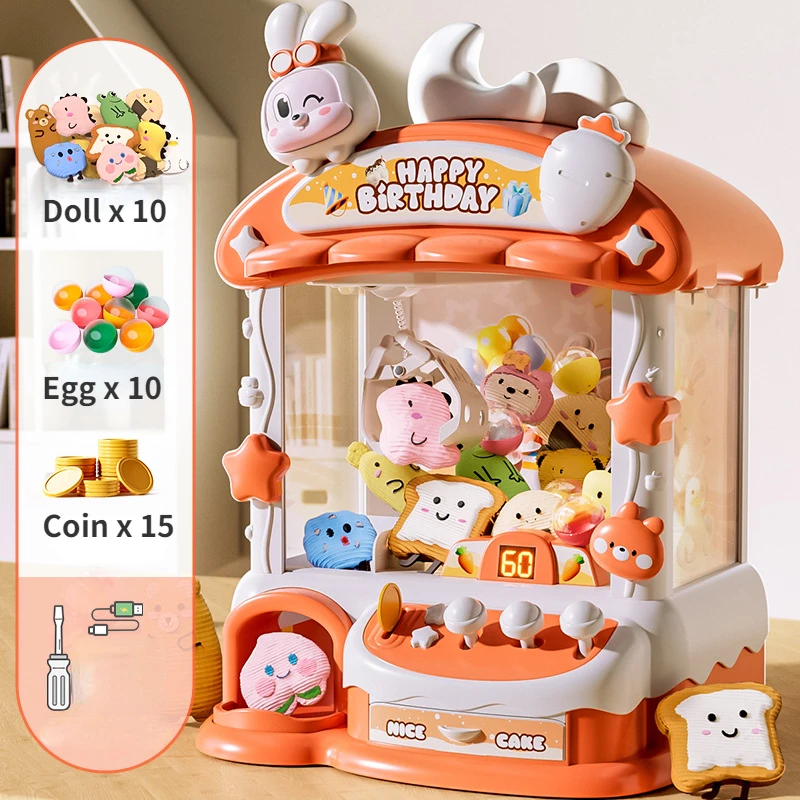Children Cartoon Rabbit Mini Claw Machine Toy Automatic Coin Operated Play Game Doll Machines Girls Birthday Gifts Toys for Kids 6