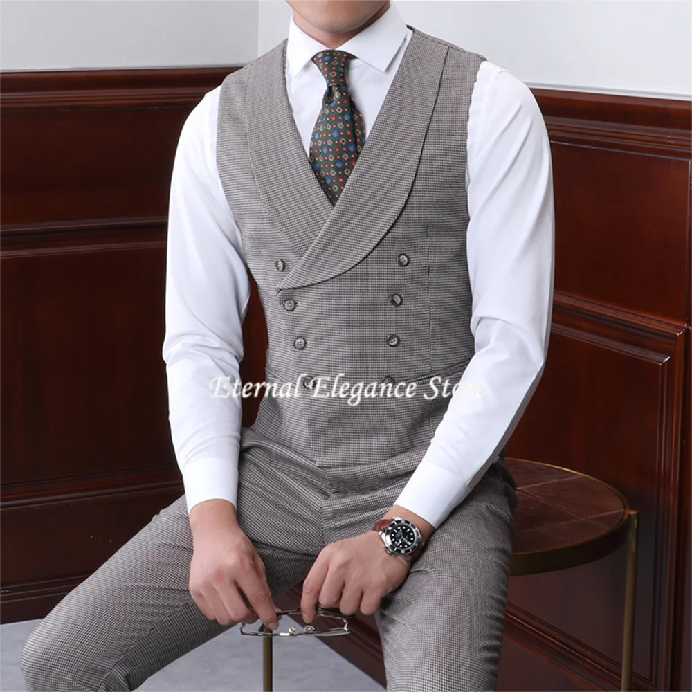 Smart Casual Men's Vest V Neck Vest Lattice Simple Slim Fit Wool Waistcoat Male Clothes Double Breasted Gilet Men Chaleco Homb zogaa men s slim vest sleeveless jacket casual pu leather vests button open v neck geek simple joker slim fit vest men winter