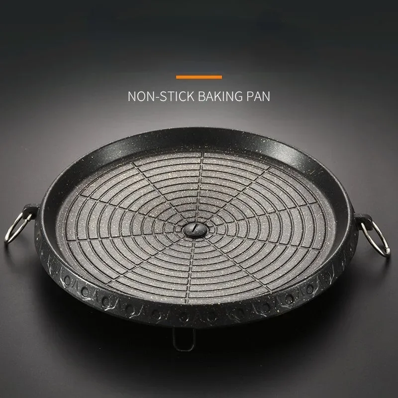 Barbecue Grill Barbecue Stove Household Gas Barbecue Pan Carabiner Grill Pan Non-stick Coating Round