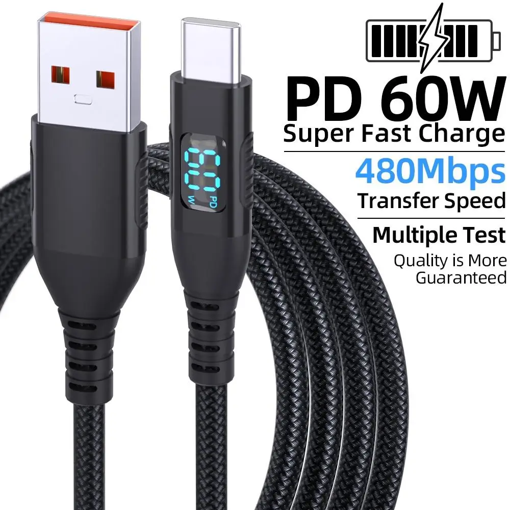 สายชาร์จ USB-C ถักไนลอน ชาร์จเร็ว ทนทาน