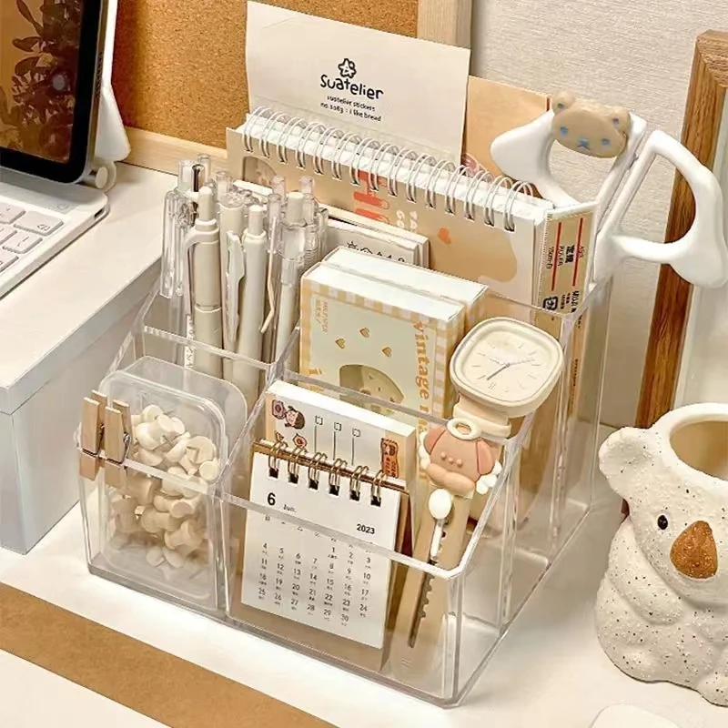 Large-Capacity Transparent Desktop Stationery Organizer with Independent Compartments Desktop Storage Rack and Organizer