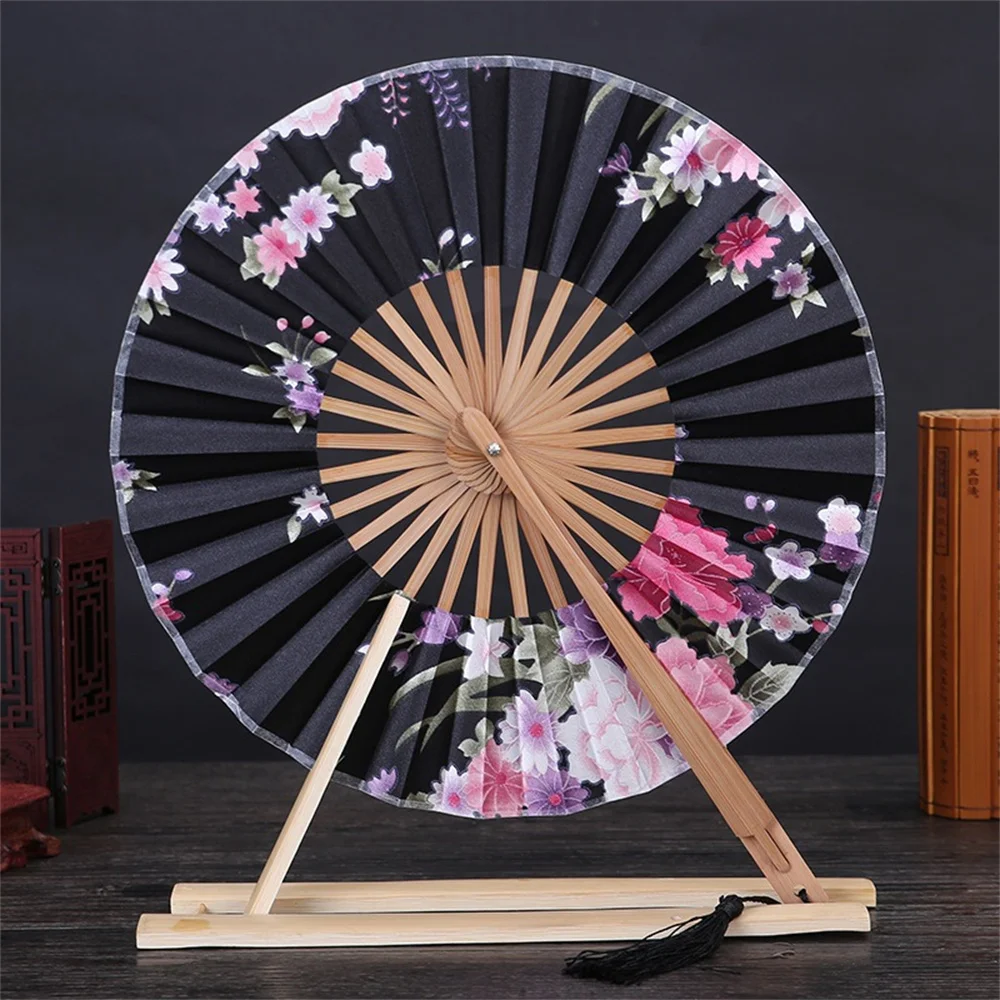Japanese Sakura Flower Pocket Folding Hand Fan Round Circle Party Decor Gift Bamboo Windmill Folding Fan Chinese Fans