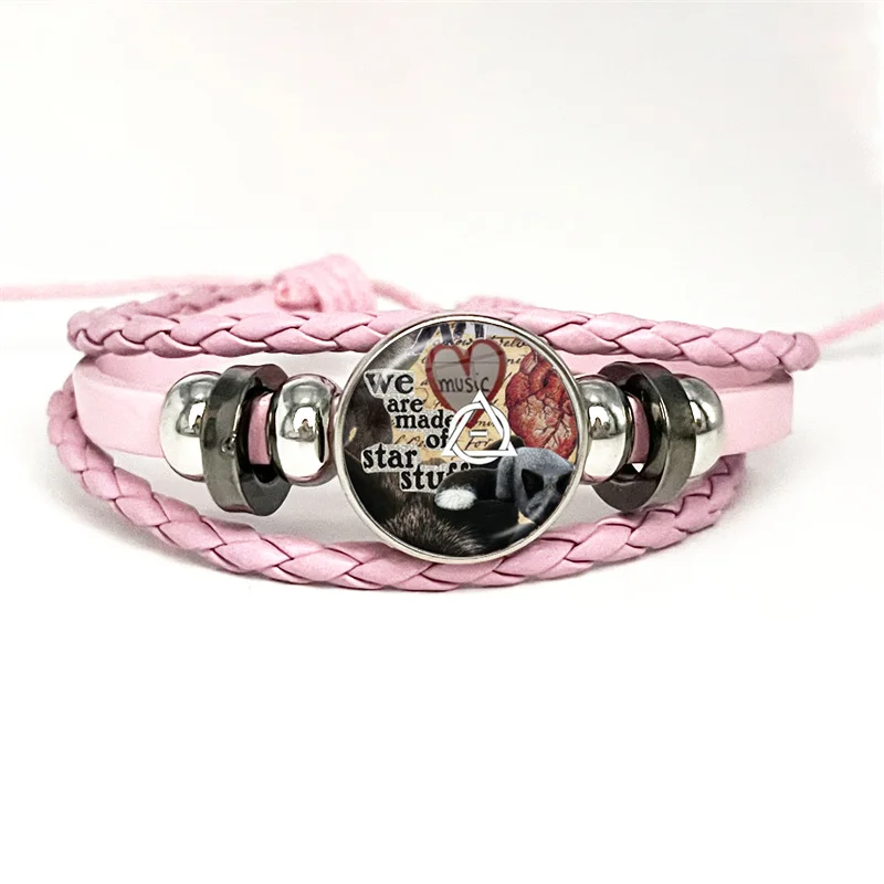 Therian Symbol Cat Wolf Fox Therian Pink Leather Bracelet Glass Cabochon Button Multilayer Bangles Wristband Gift 2