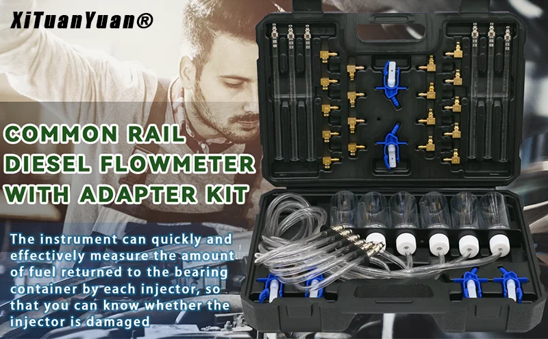 Neues Diesel-Injektor-Durchflussmesser-Testkit, 6-Zylinder-Common-Rail-Adapter, Kraftstofftester-Set, Leck-Off-Tool-Sets für die Kraftstoffdiagnose – Detail 1