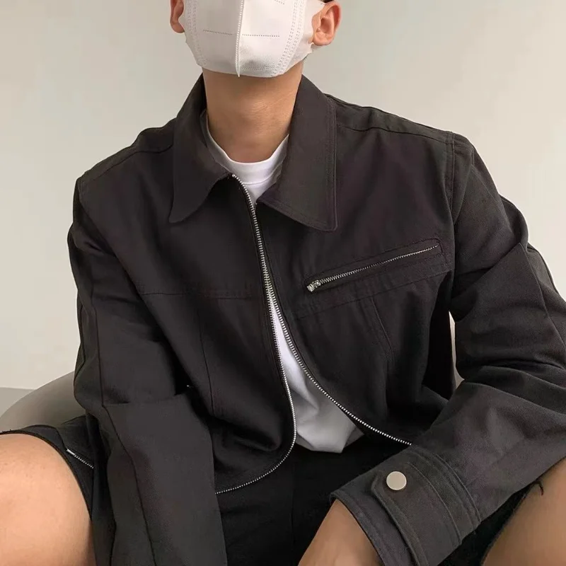 Gmiixder Men Simple Lapel Jacket Spring Autumn High Street Retro