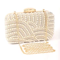 Ladies Pearl Elegant Evening Bag Fashionable Stylish Beading Wedding Dinner Party Banquet  Dress Clutch Bag with Long Chain - Image 2
