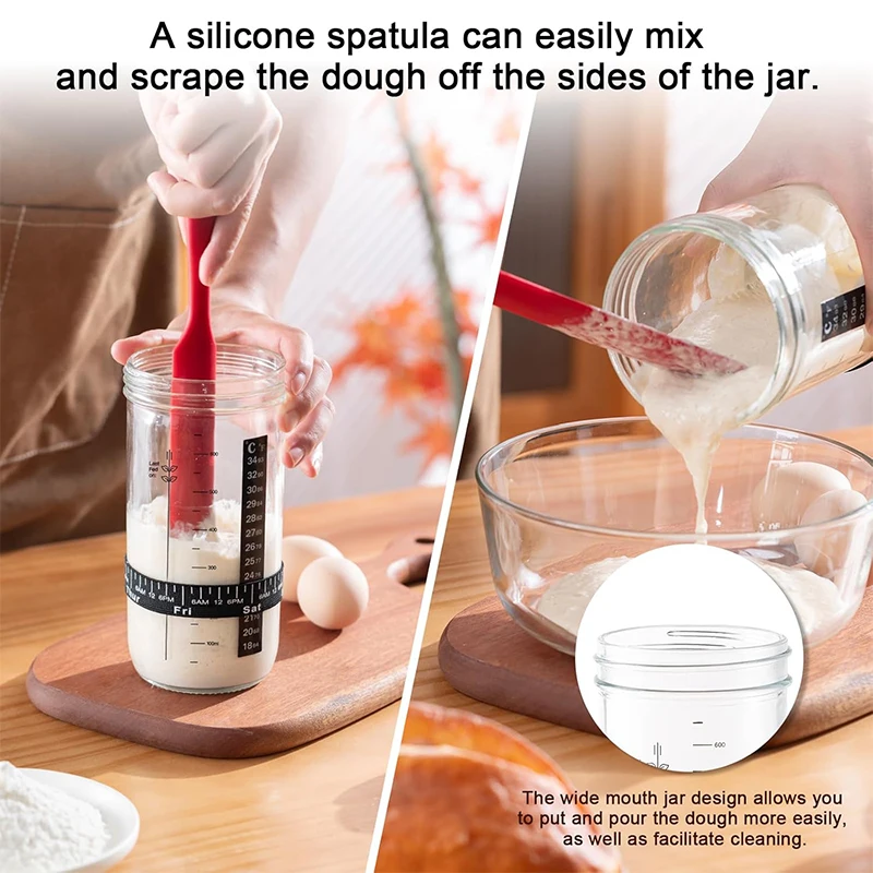 Premium Sourdough Starter Jar Kit - 24oz Glass Fermentation Set with Date Marked Feeding Band