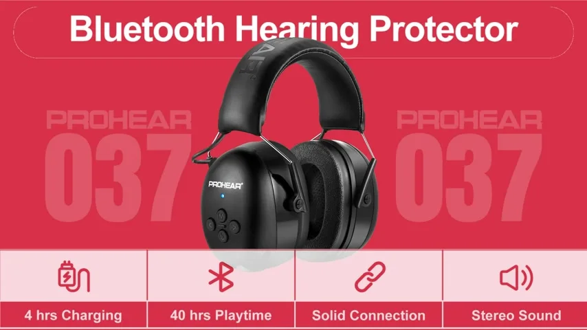 PROHEAR 037 Bluetooth 5.3 Hearing Protection Headphones – 30dB Noise Reduction, 1500mAh Battery, 120H Playtime For Mowing & Workshop