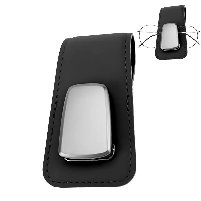 

Sun Visor Glasses Holder Clip Leather Car Organizer With Strap For Sunglass Multifunctional Sun Visor Organization For Cards