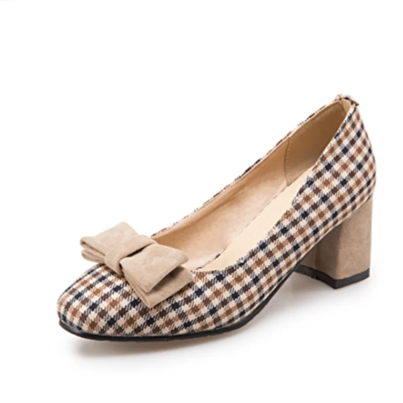 Woman Cloth Gingham Shoes With Bow 