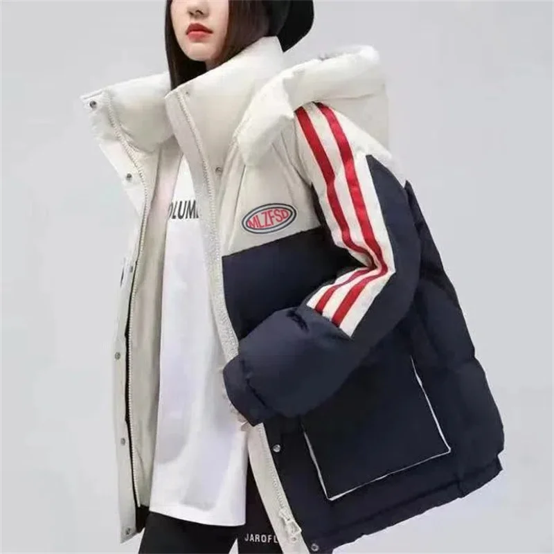 Down Cotton Jacket For Women in Winter 2023 Tiktok Net Red New Color Contrast Korean Version Loose Warm Student Coat For Women