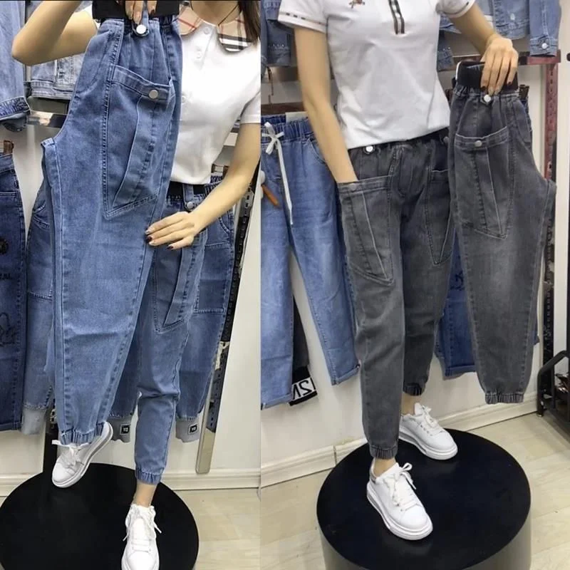 ICCLEK 2021 New Jeans High Waist Large Size Jeans Loose and Thin Overalls Men's Tie-foot Harem Pants Men's Jeans