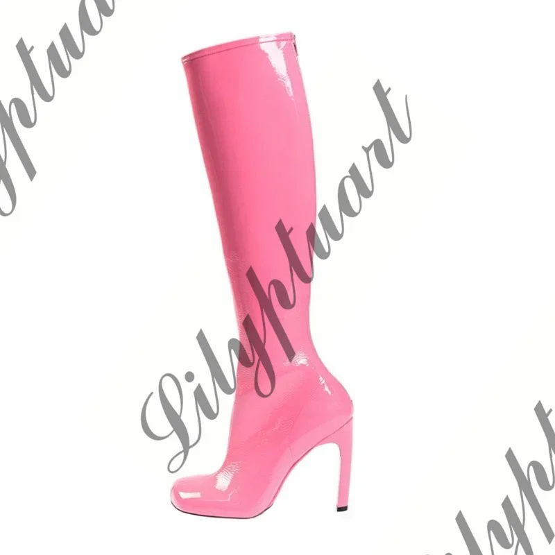 PU Leather Leopard Print Knee Boots for Women, Lace Up High Heels, Square Toe, Large Size 43, Autumn Fashion
