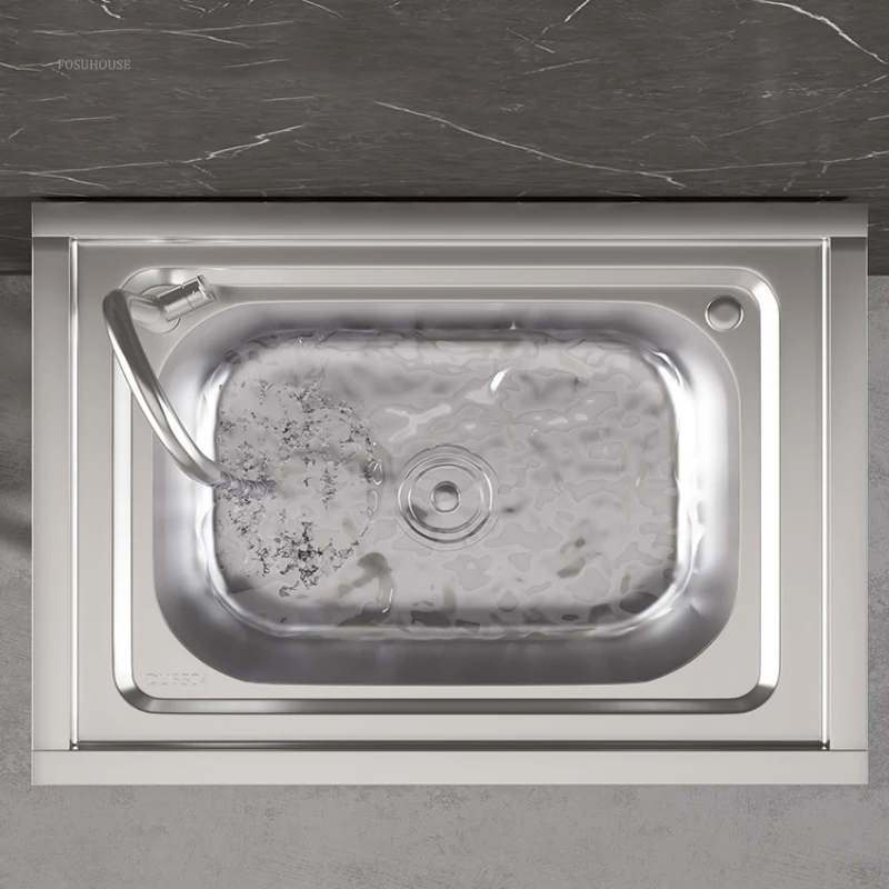 Kitchen Sink 304 Stainless Steel Integrated Commercial Single Washing Sink with Bracket