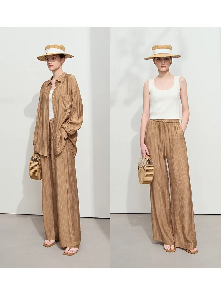 AMII Minimalism Shirt Pants For Women 2025 Spring New Casual Basic Single Breasted Shirt Straight Long Wide Leg Pants 12511048 2