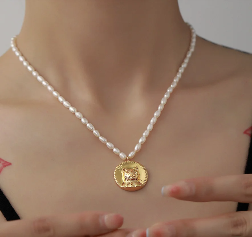 Simple necklaces retro copper plated K gold pearl round brand Pendant Necklace for women Fashion Jewelry