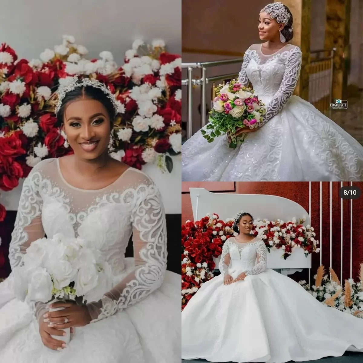 

Luxury Plus Size Wedding Dresses Beading Bridal Gowns Long Sleeve Crystal Lace Appliqued Sequined Vestidos De Novia