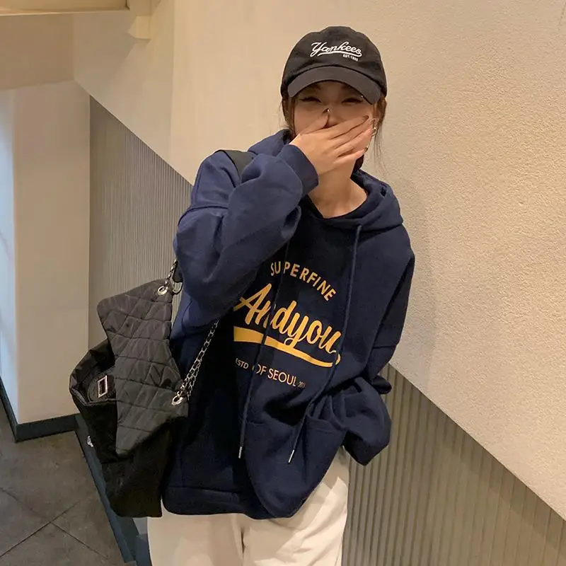 CGC 2022 Korean Fashion Woman Hooded Sweatshirts Vintage Letter Print Long Sleeve Tops Female Autumn Pullover Oversize Hoodies