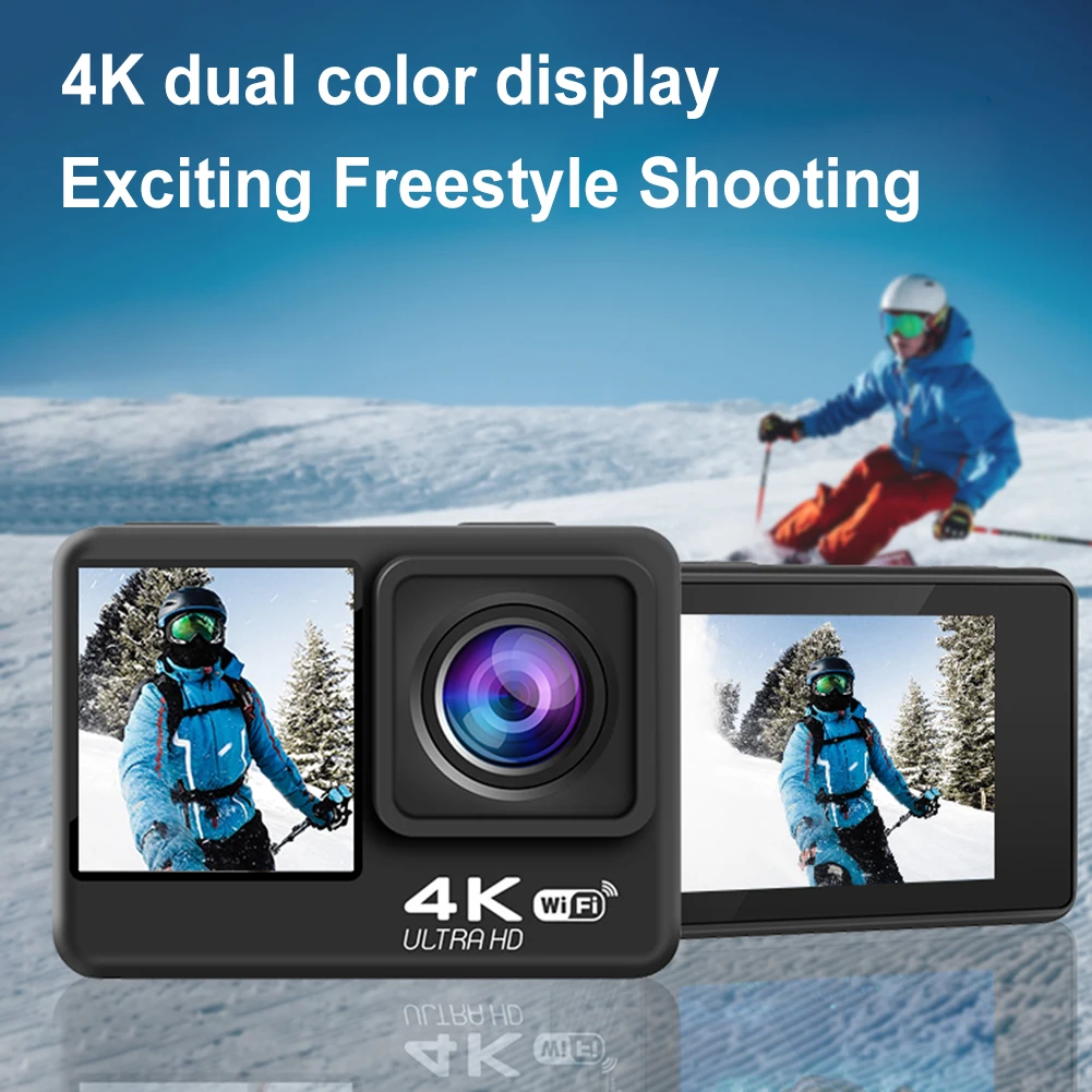 WIFI 액션 카메라 방수 스포츠 카메라, EIS 16MP 듀얼 IPS 스크린 터치, 다이빙 오토바이 라이드, 4K 60FPS