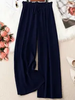 Plus Size 1XL-5XL Women Fashion Solid Color Wide Leg Pants Female Casual  Elegant Drawstring High Waisted Loose Long Trousers - Image 5