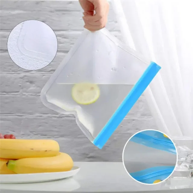 Sac de conservation des aliments réutilisable en Silicone PEVA, sac de conservation des fruits et légumes de cuisine, sac de congélation auto-scellé à fermeture éclair pour aliments étanche 2