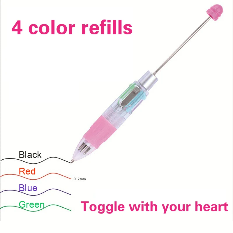 13pcs New 4-color Refill Beaded Ballpoint Pen DIY Beadable Pens Student Stationery Plastic Gift Pen School Office Pen Supplies