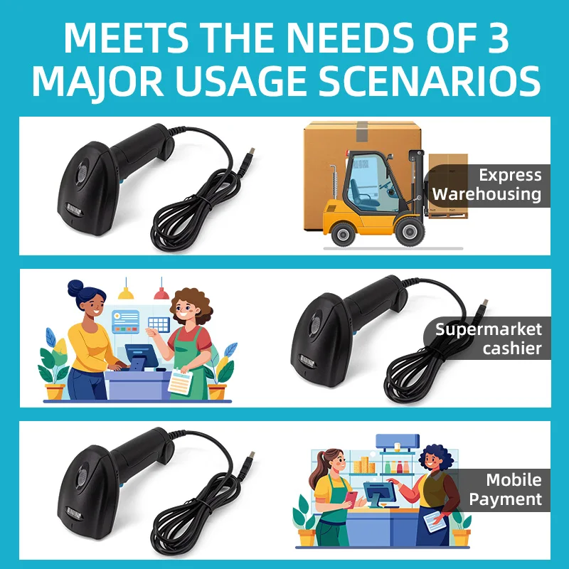 1D 2D QR Handheld Barcode Scanner Barcode Reader USB Wired PDF417 EAN13 Code 1.5m drop Universal Handheld 2D Scanner U2
