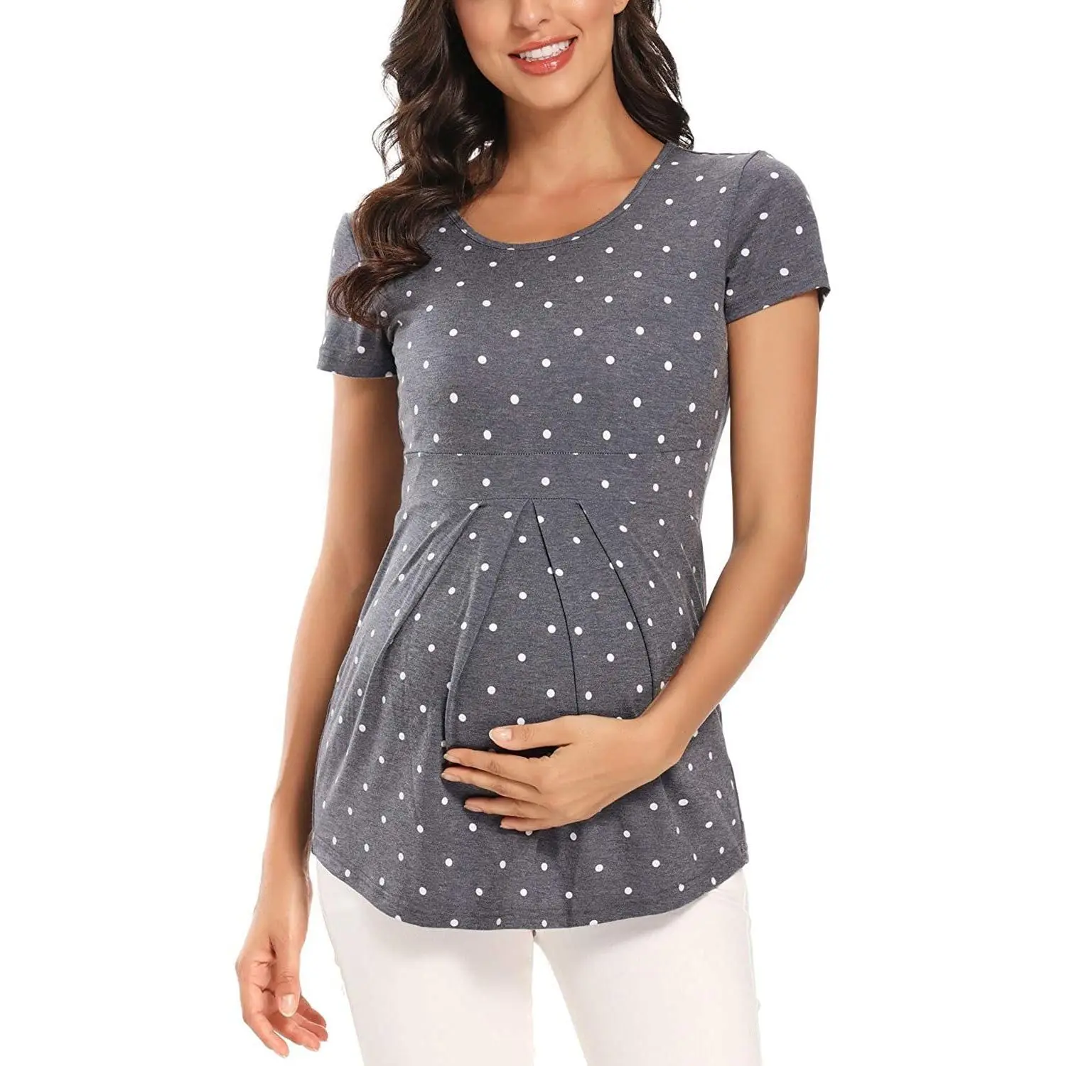 Fashion Pregnant Tshirt  Print Round Neck Short Sleeved Maternity T-shirt Nursing Tops Breastfeeding Maternity Clothes
