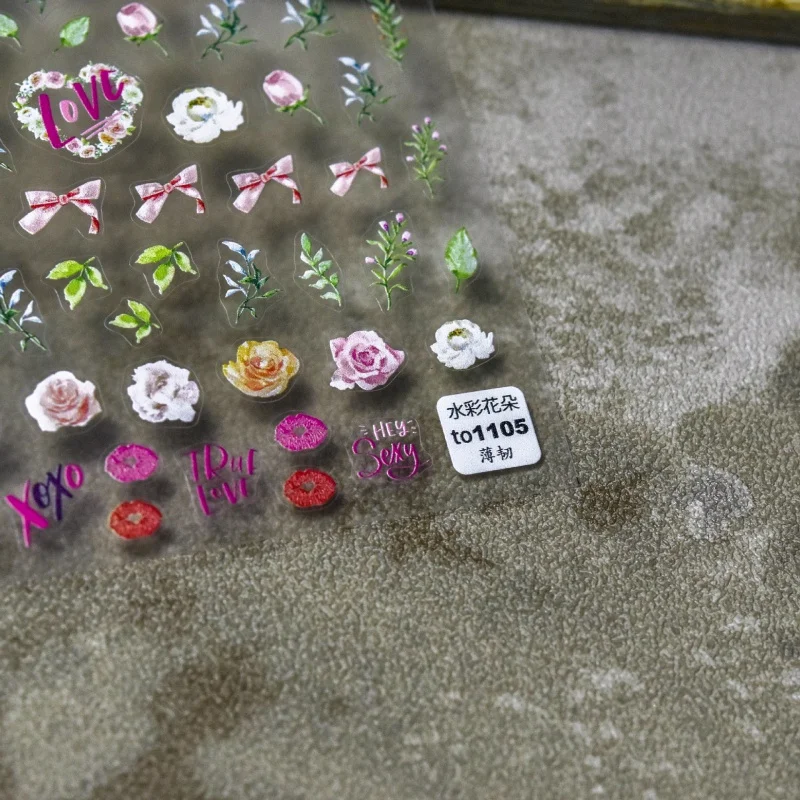

[Meow.Sensei] Thin Tough 1105 Hot Adhesive Cute Nail Stickers Japanese Stickers Nail Stickers Watercolor Flower