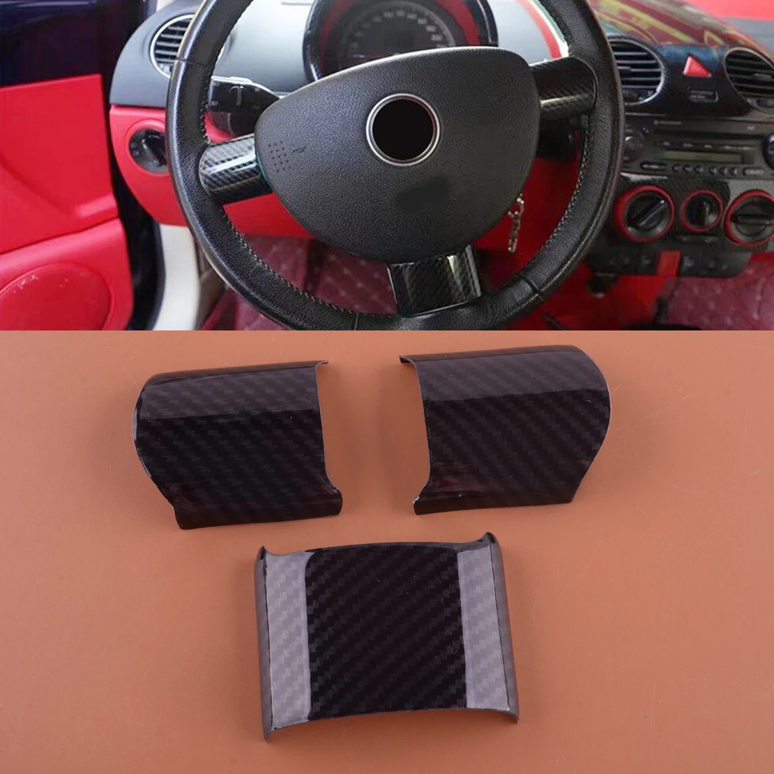 

Наклейка на панель чехол рулевого колеса автомобиля, декоративный комплект, черное углеродное волокно, подходит для VW Beetle 2003-2006 2007 2008 2009 2010