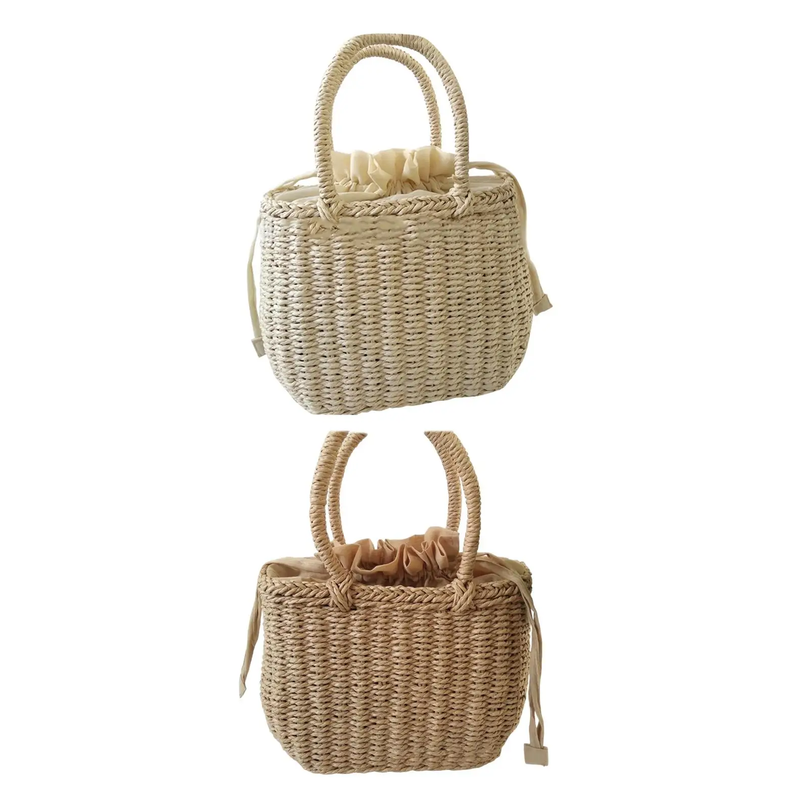 

Stylish Straw Handbag Travel Summer Bucket Top Handle Beach Women Woven Bag