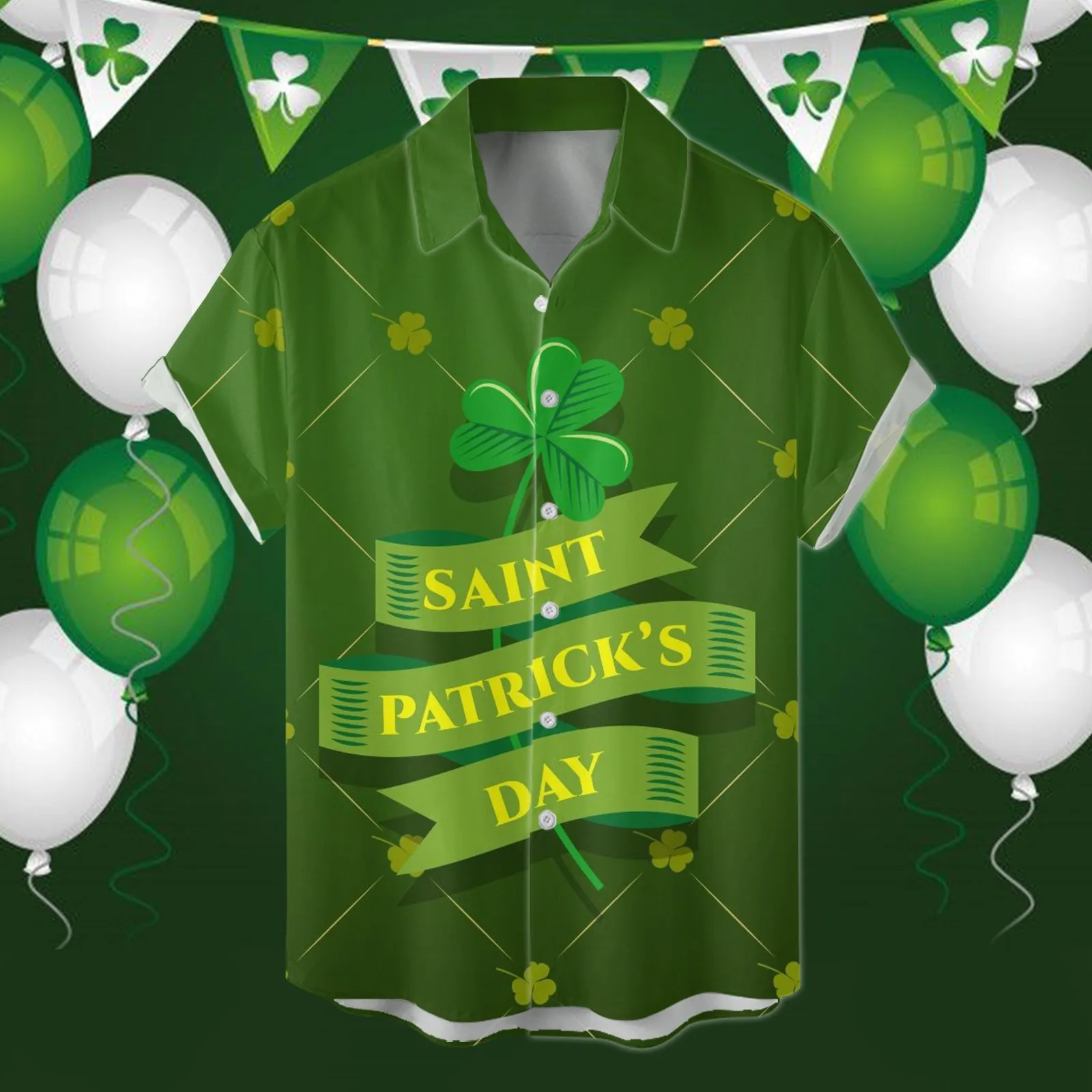 

Male St Pa Day Graphic Four Leaf Graphic Green Short Sleeved Shirt Tee Tops Ropa Hombre Korean Luxury Clothing Men Clothing