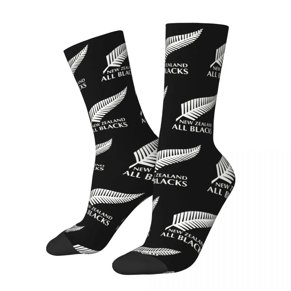 CrazyDesignAllBlacksRugbySoccerSocksPolyesterMiddleTubeSocks