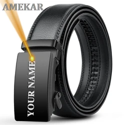 3.0 3.5cm Wide Men Automatic Buckle Belt FREE Engraved Name & LOGO Waist Strap Personalized 130 140 150 160cm Plus Size Belts