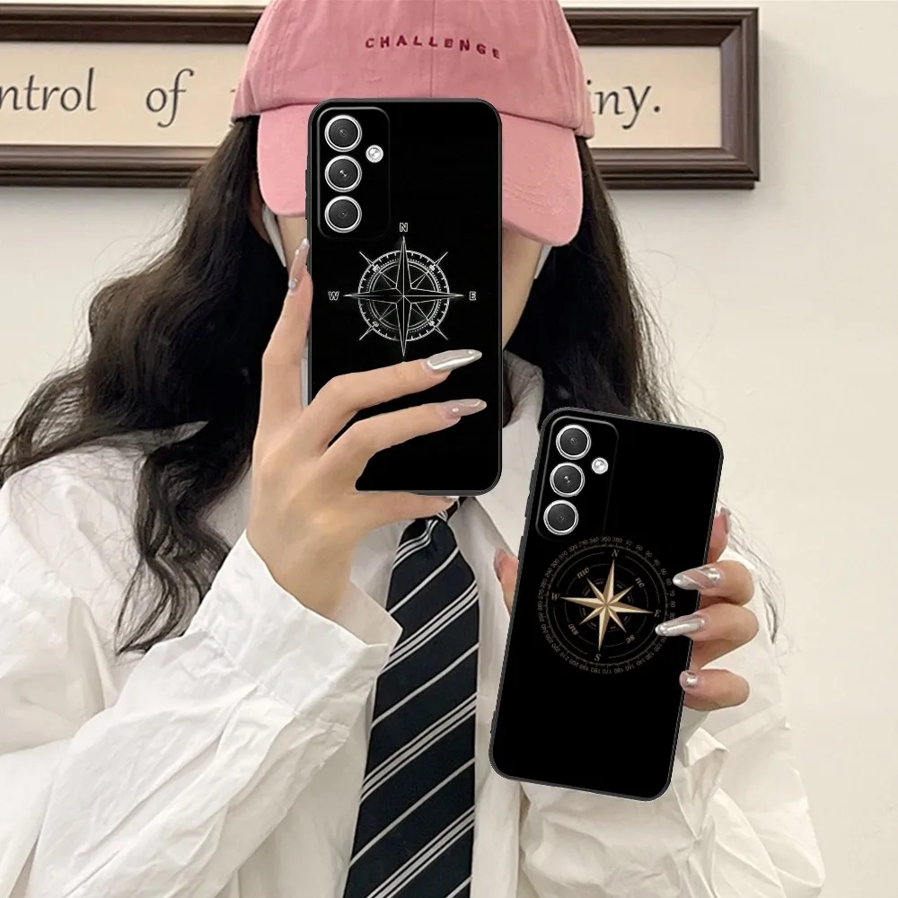 Compass Aesthetic Mobile Cell Phone Case For Samsung Galaxy S24 S23 S22 S21 S20 S10 S9 Plus Fe Ultra Lite Black Cover Funda