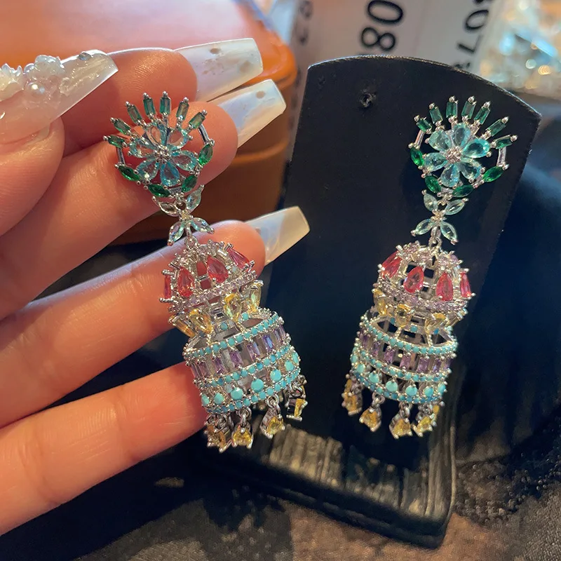 Bilincolor Zircon Colorful Wind Chime Earrings