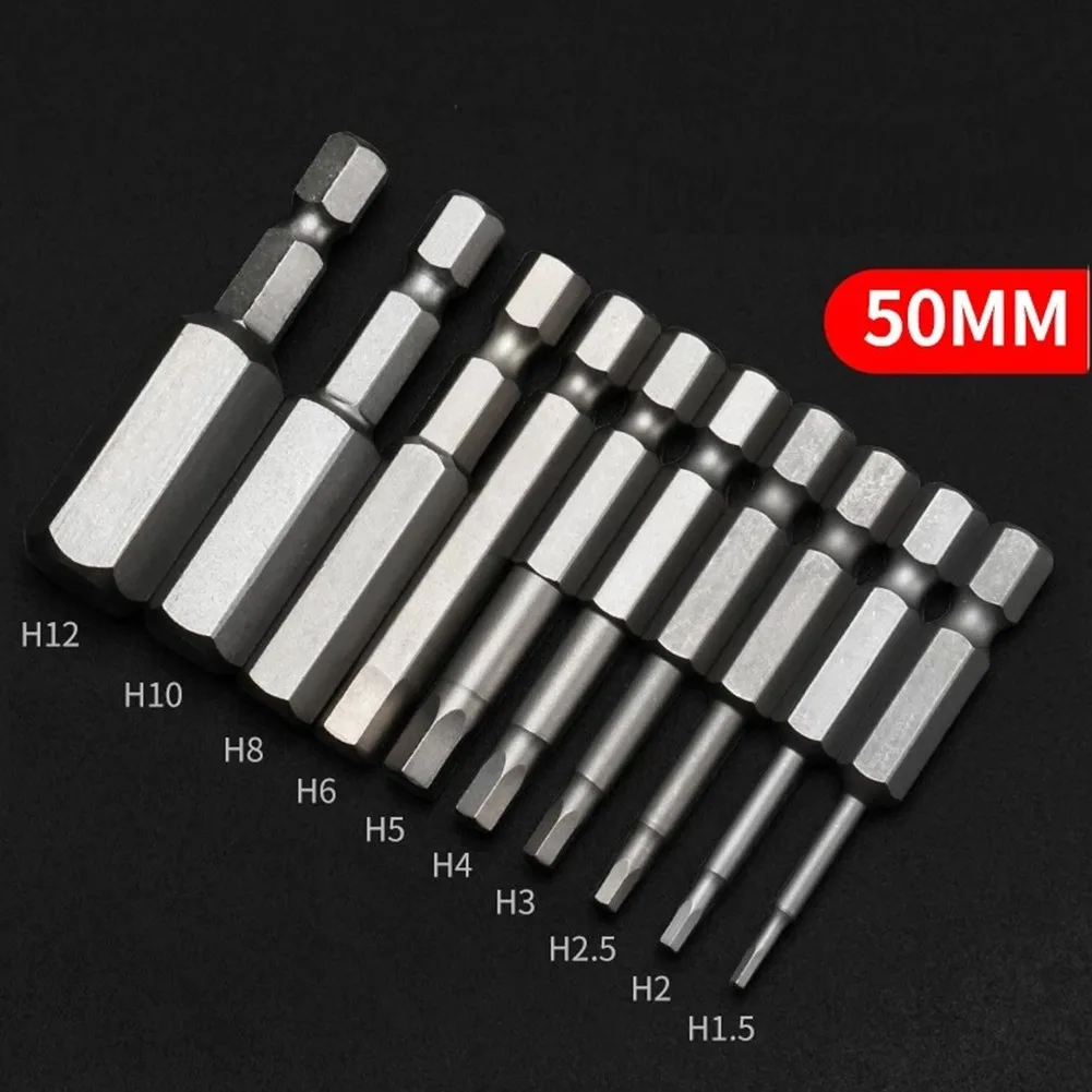 10Pcs 1/4 Hex Shank Magnetic Head Screw Driver 50mm Bits H1.5-H12 Nut Driver Set Power Drill Adapter