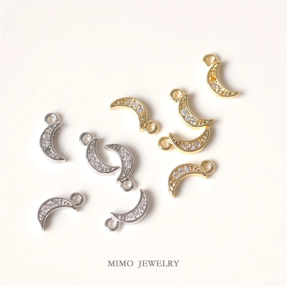 

2PCS 4.2x9.5MM 14K Real Gold Plated and Zircon Moon Connect Charms Pendants Jewelry Making Supplies Diy Accessories M-299