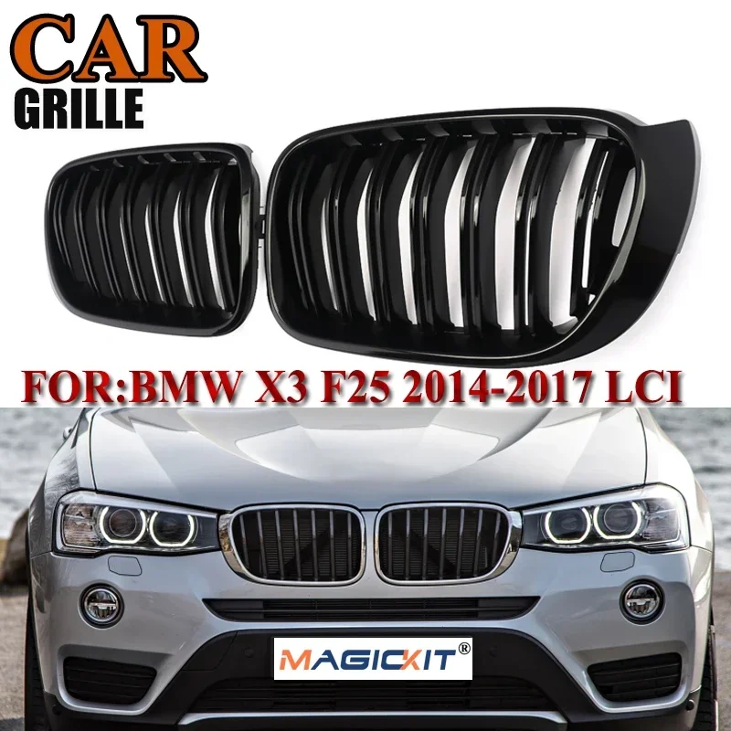 

MagicKit 2PCS Car Front Bumper Grill Grille Trim Strip Cover Kidney Sport Double Line Slat For BMW X3 X4 F25 F26 2014 2015 2016