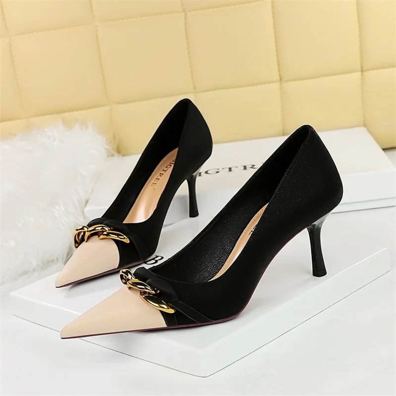 Luxury Women Thin High Heel Wedding Shoes Shallow Mouth Patchwork