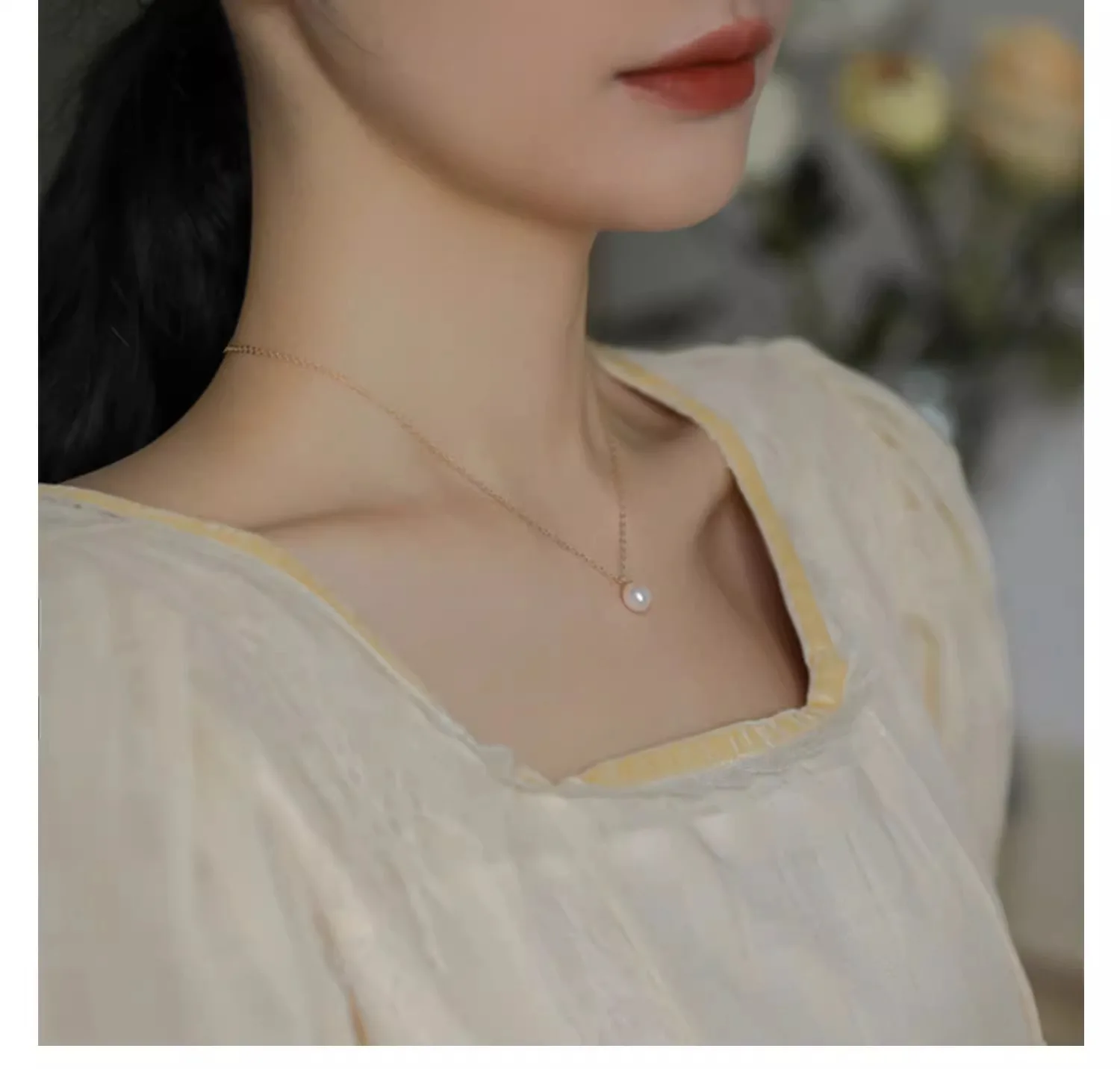 Light luxury simple 925 sterling silver gold-plated 6A strong light natural rice grain freshwater pearl necklace for women