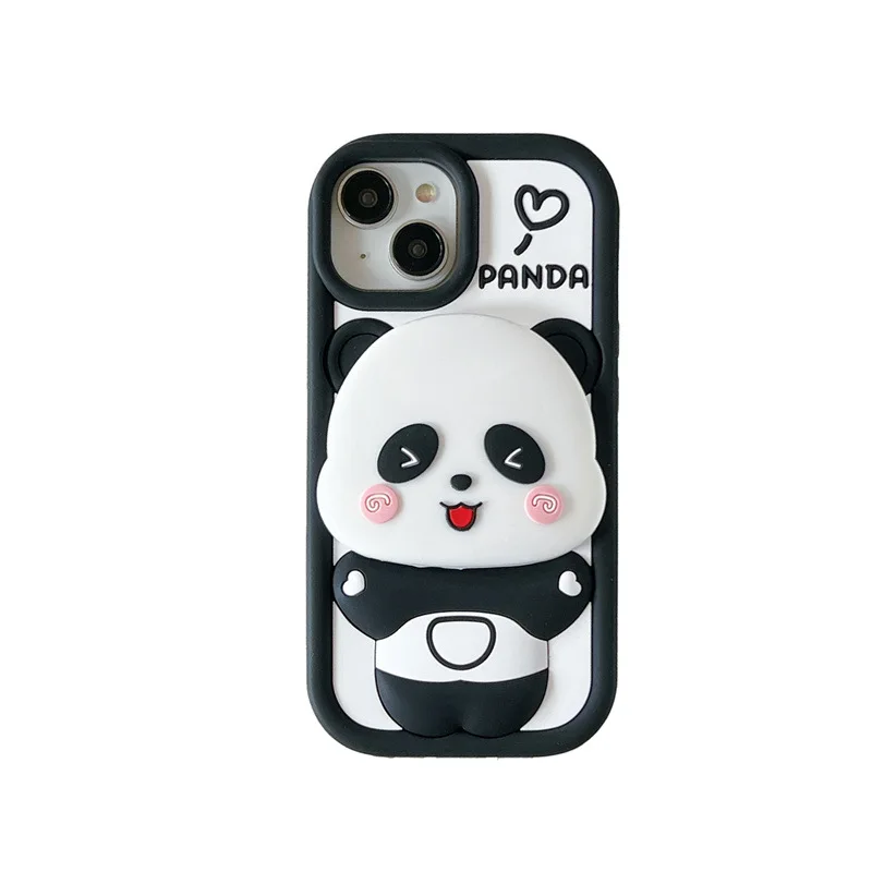 Adorable Panda Flip Mirror Silicone Phone Case - Shockproof Protective Cover