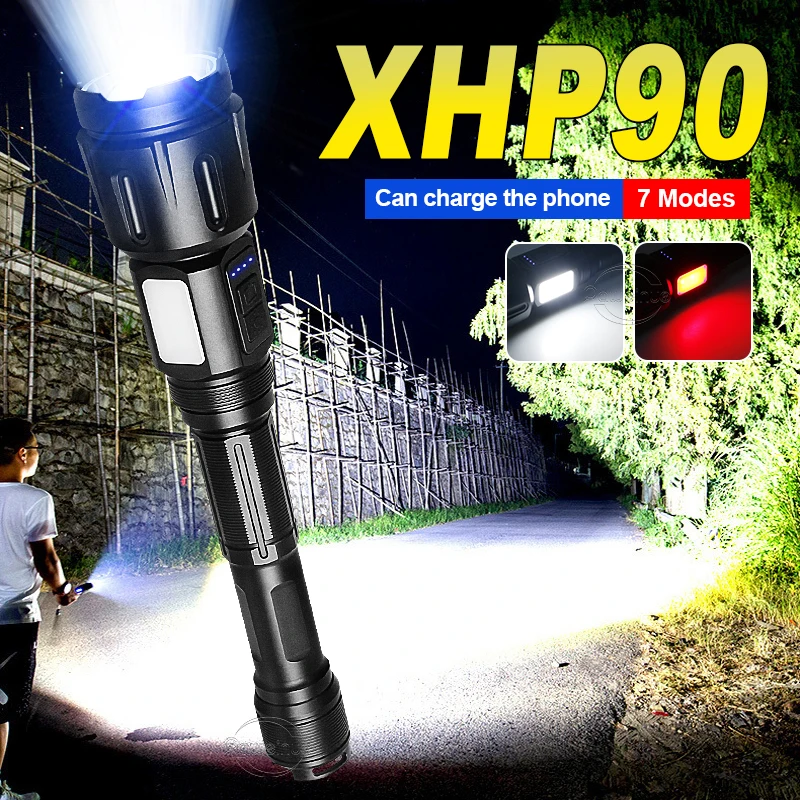 250000 Lumen High Power Led Flashlights With Zoom Xhp90 Camping Torch