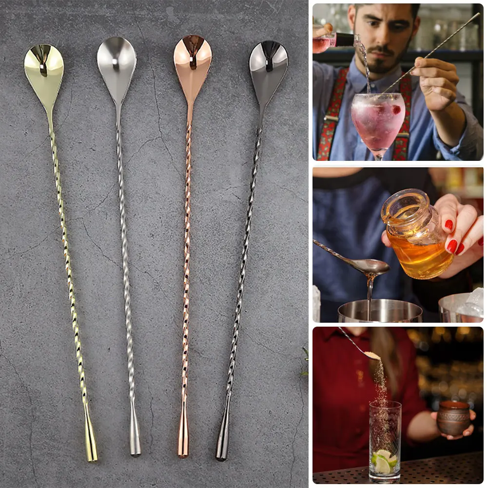 30cm Long Handle Cocktail Stirrers Bartender Mixing Stick Bar Spoon Stainless Steel Barman Kit Accessories Whisky Shaker Kitchen cocktail stirrers