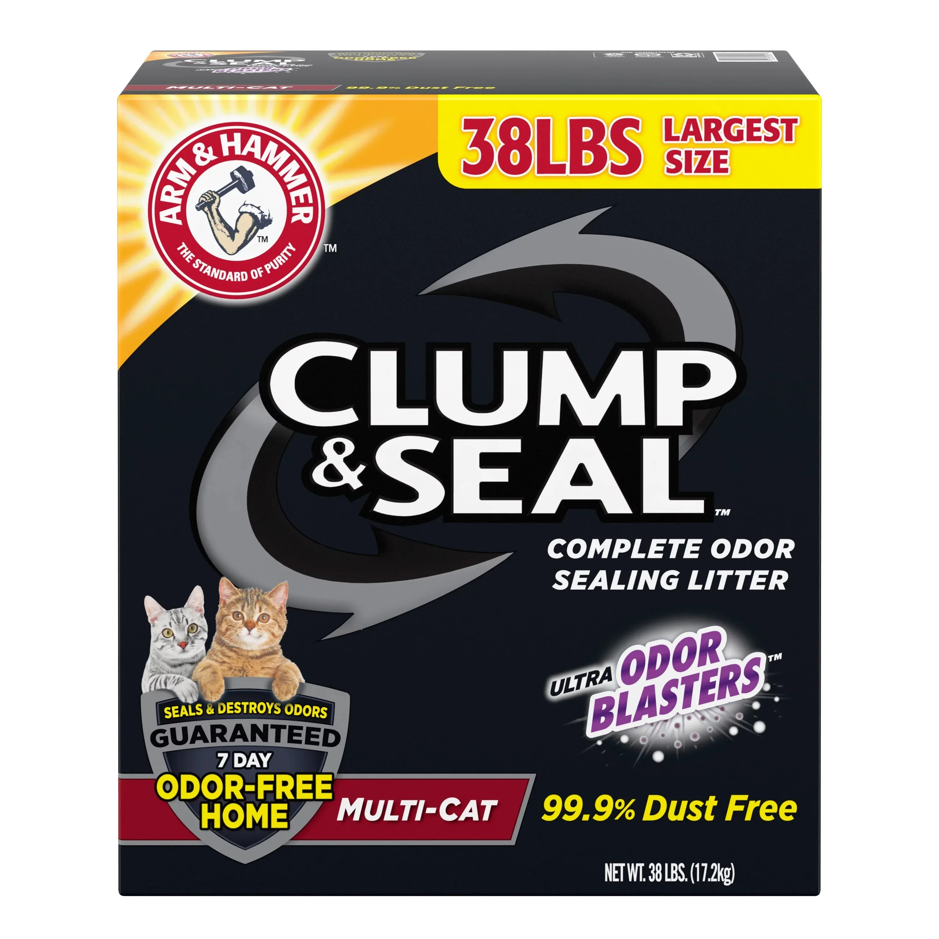 

ARM & HAMMER Clump & Seal Cat Litter Multi-Cat Complete Odor Sealing Clay Clumping Cat Litter, 38 lb