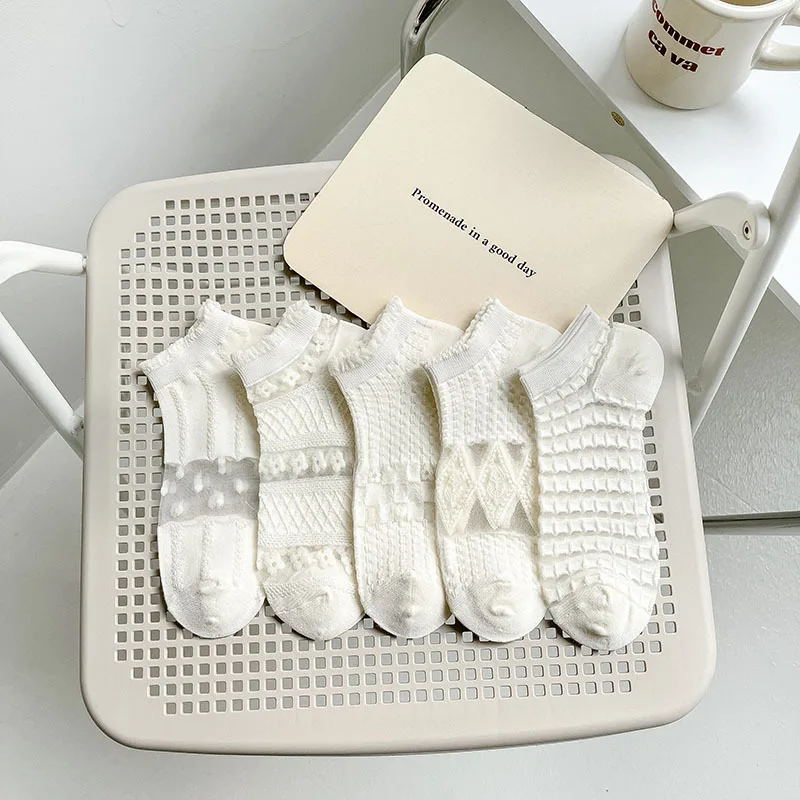For Girl Women Cotton Boat Socks 1Pair College Style Breathable Nice Gift White Lace Flower |