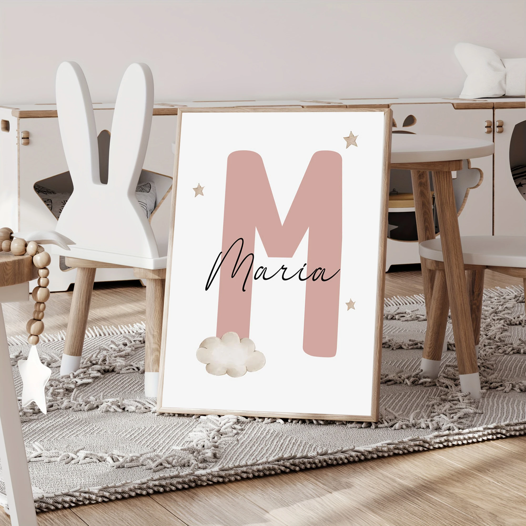 3 custom-named rabbit-themed children's room artworks ,watercolor rabbit decorative painting,personalized bedroom and home decor 5