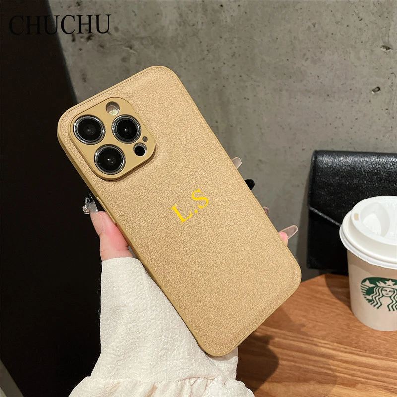 thumbnail image 1 of Luxury Custom Name DIY Leather Soft Case For iPhone 15 Pro Max 14 Pro Max 11 12 13 X S XR 7 8 Plus SE3 Personalize Initial Cover, 1 of 5