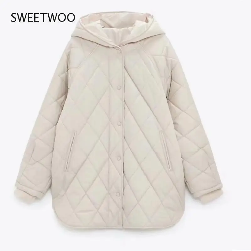 Women Beige Oversize Long Hood Parkas 2022 Autumn Winter Long Sleeve Buttons Pockets Female Warm Coat Fashion Tide Chic Slim Ins