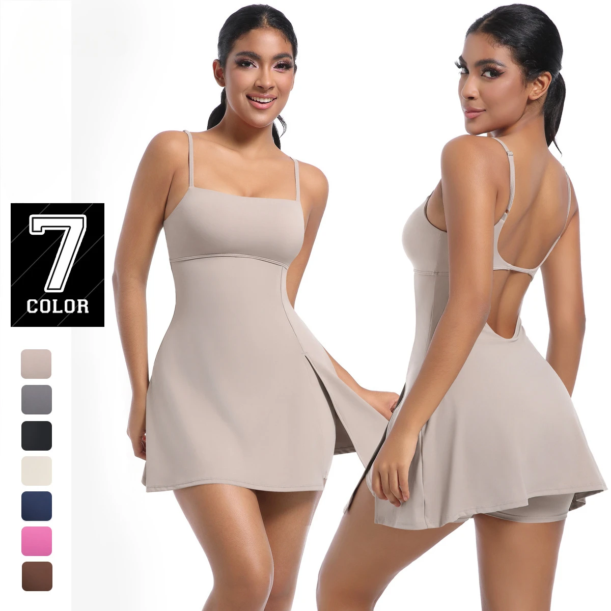 Tennis Dress Solid Color Woman Sexy Fitness Sports Women's Short Sporty Dress Lothing Elegant Tennis One Piece Golf Skirt
